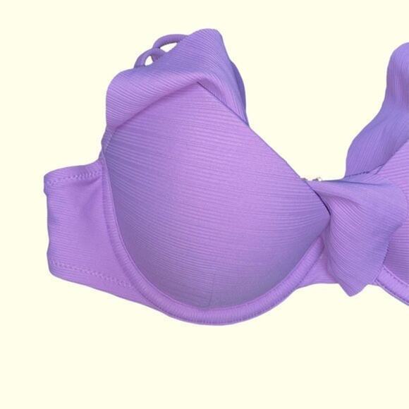 Shade & Shore Lavender Scalloped Ruffle Swim Bikini Top Women's Size 32B - Picture 4 of 9